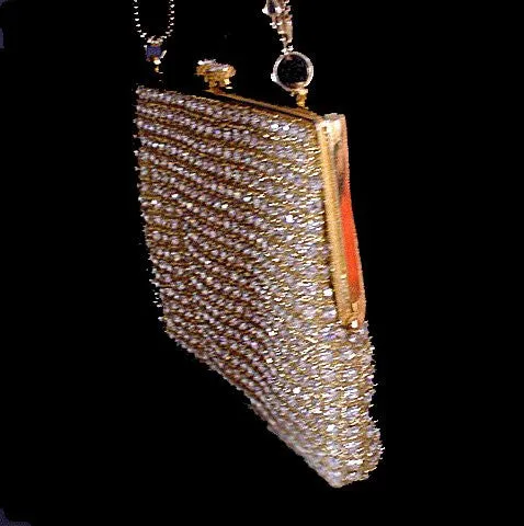 * FROM MY OWN PERSONAL COLLECTION - BEAUTIFUL SPARKLING VINTAGE RHINESTONE & GOLD EVENING BAG WITH A HUGE RHINESTONE CLASP - HAND MADE IN HONG KONG