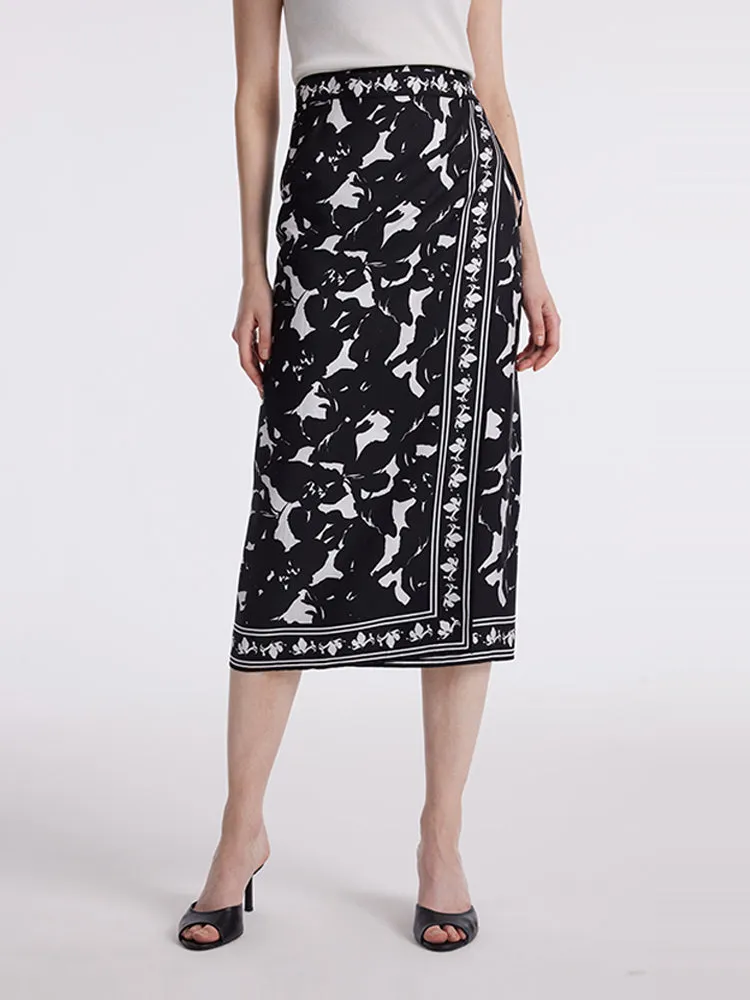 14 Momme Mulberry Silk Iris Printed Women Half Skirt