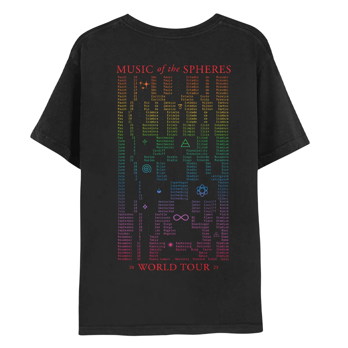 2023 WE ARE ALL/ONE IN THE UNIVERSE MUSIC OF THE SPHERES WORLD TOUR TEE