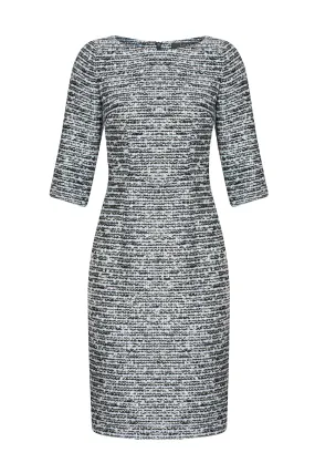 3/4 Sleeve Shift Dress in Blue/Grey Tweed - Angela