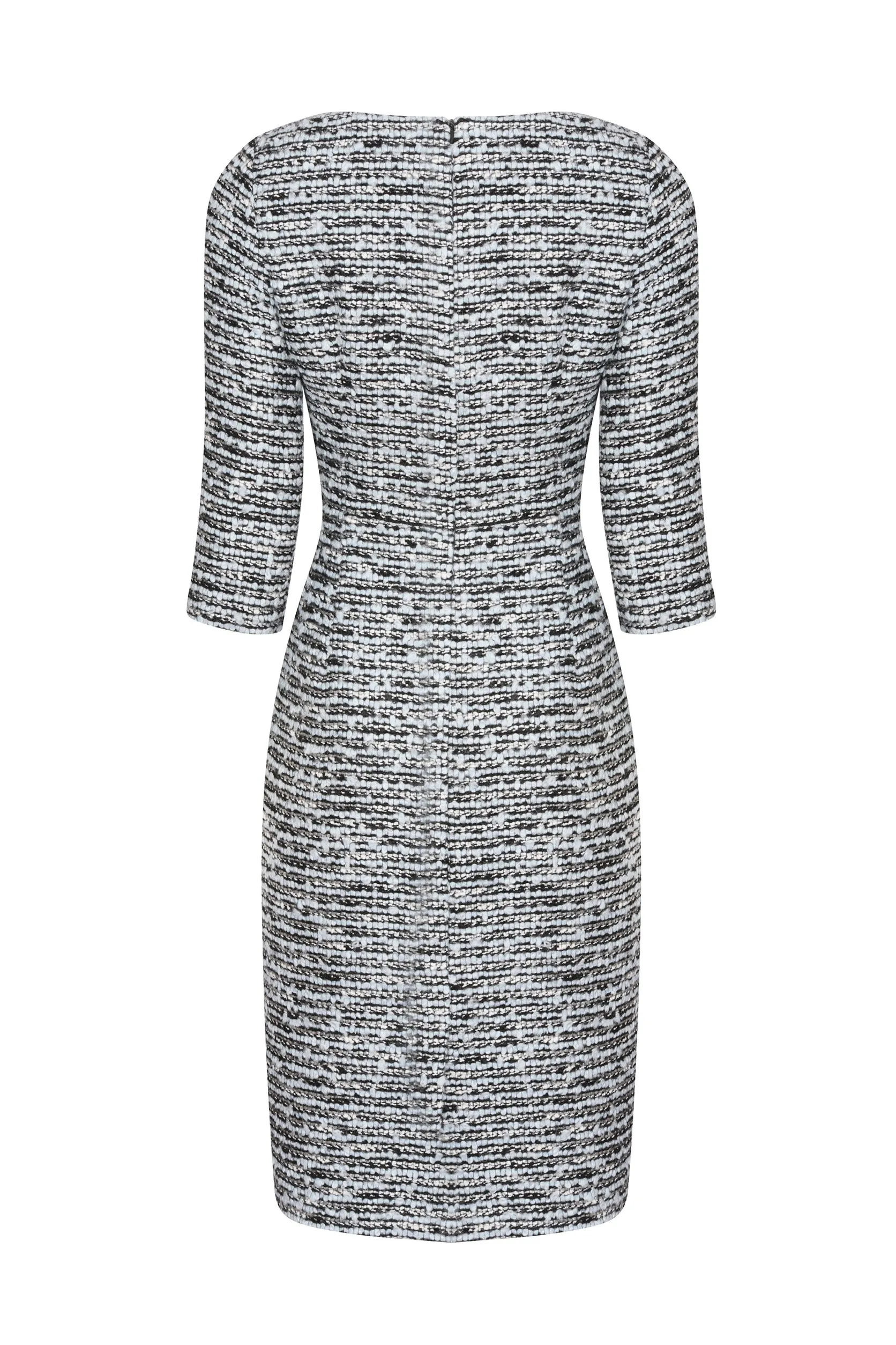 3/4 Sleeve Shift Dress in Blue/Grey Tweed - Angela