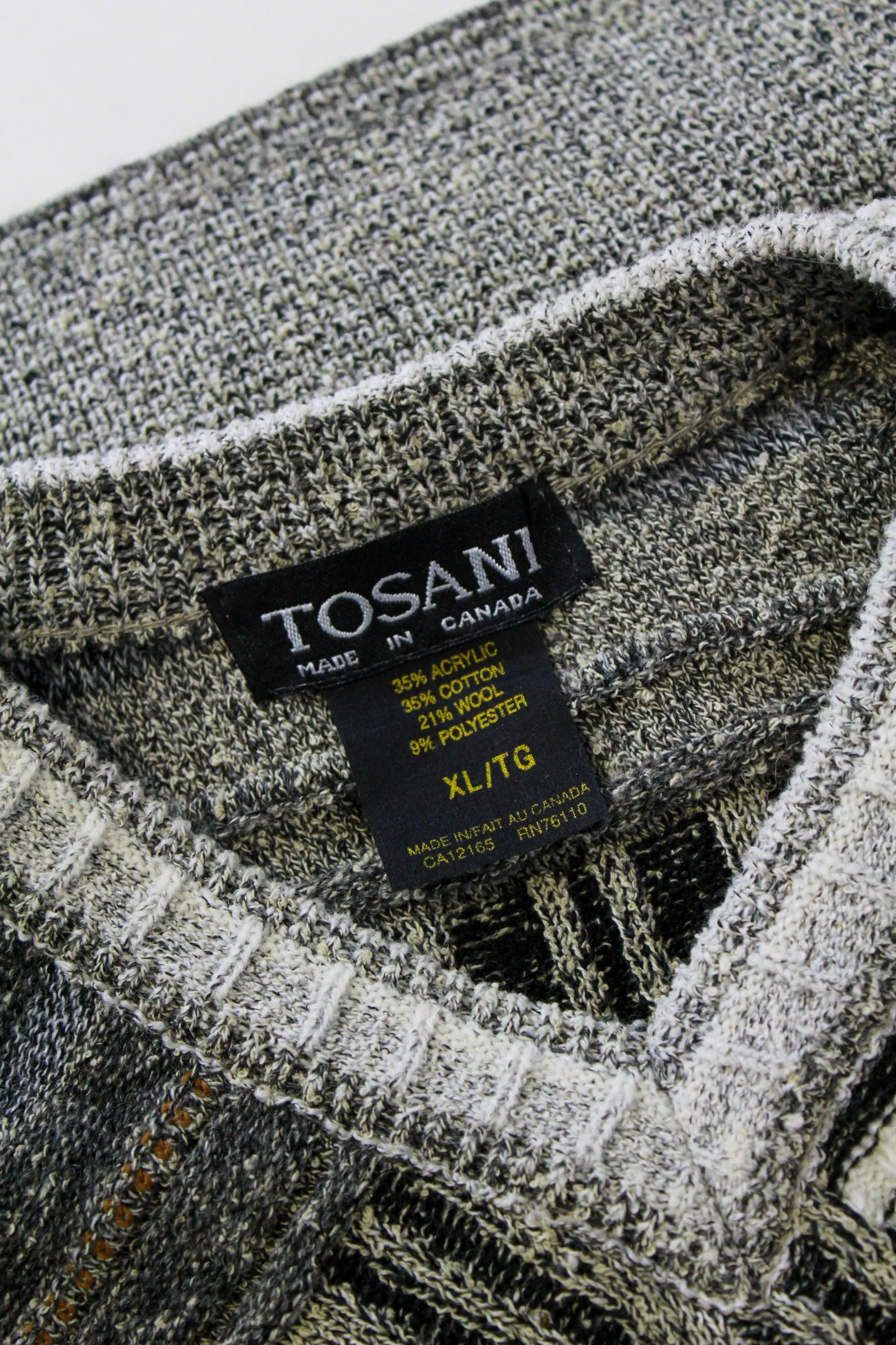 80s/90s Patchwork Knit Sweater by Tosani, XL