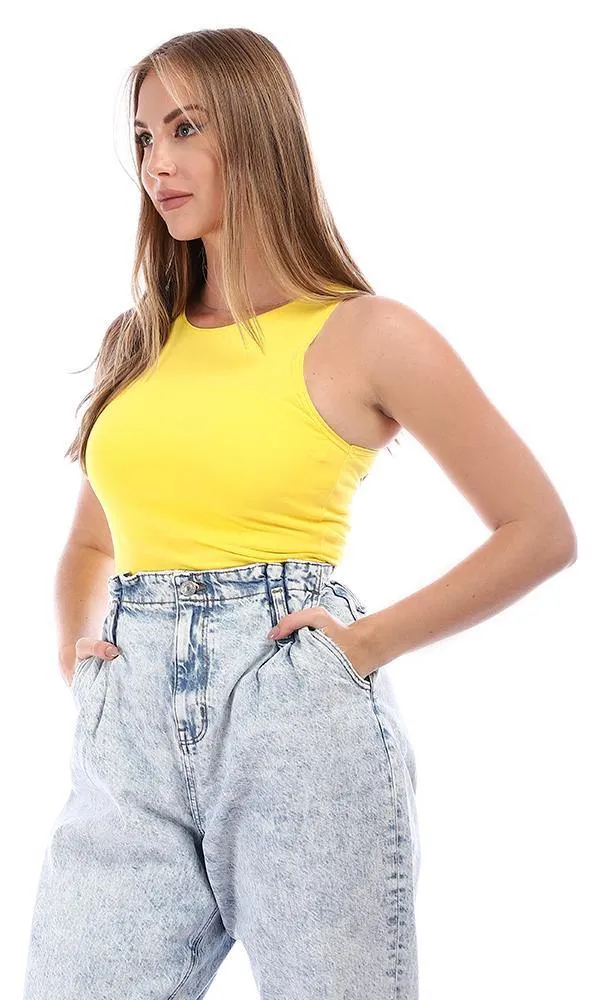 94749 Sleeveless Cotton Slip On Solid Tank Top - Yellow