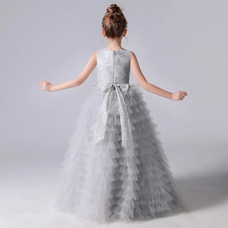 A-Line Sleeveless Tulle Layers Princess Flower Girl Gown With Belt