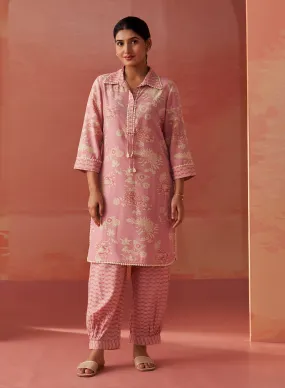 Alvia Rose Pink Printed Viscose Cotton Straight Co-ord Set