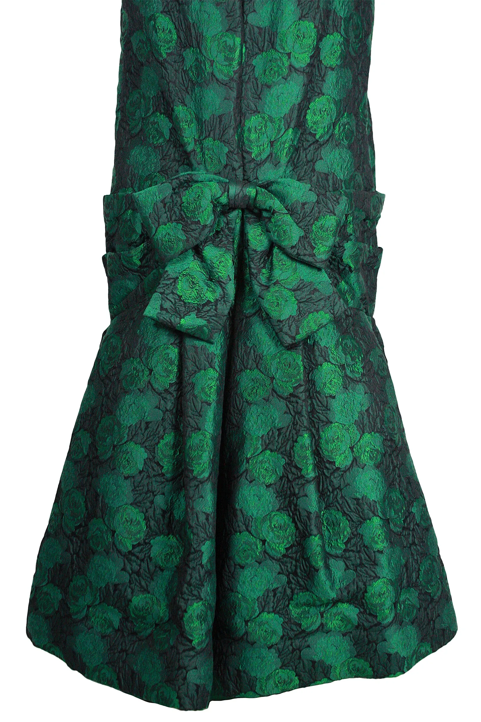 ARNOLD SCAASI 1980s Dark Green Floral Brocade Gown with Jacket