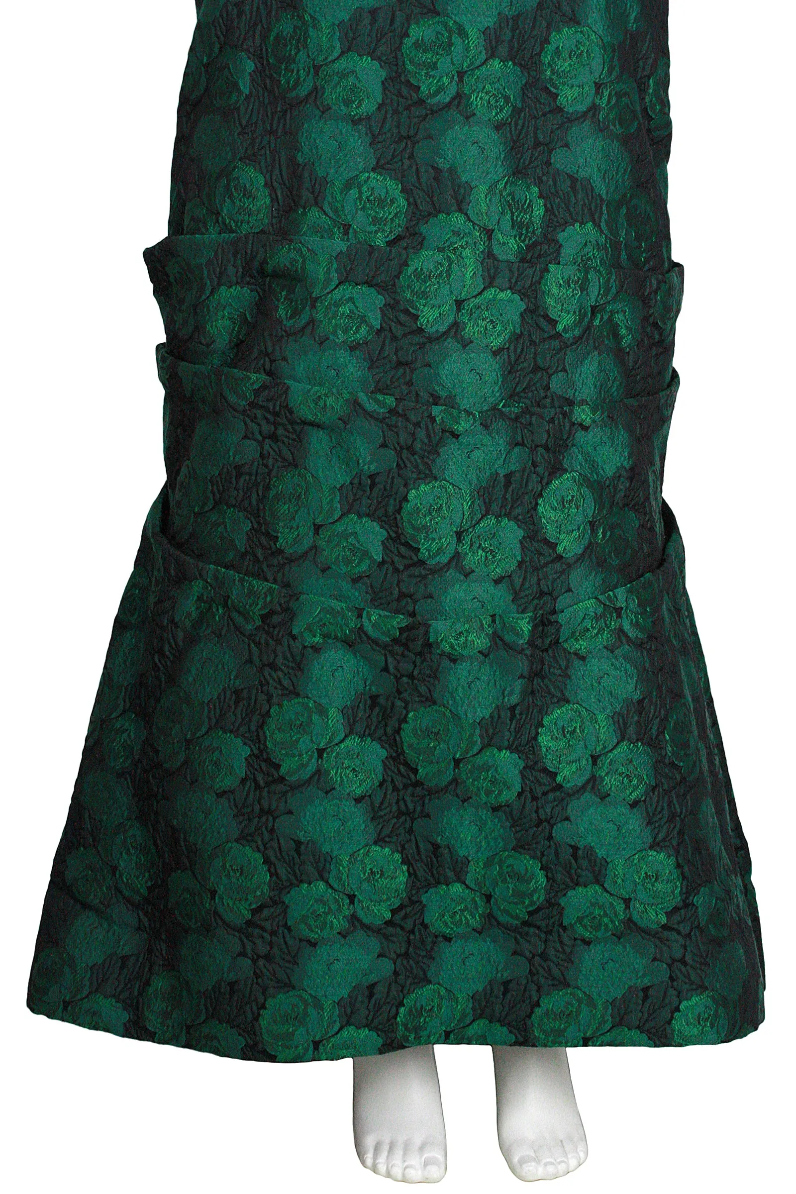 ARNOLD SCAASI 1980s Dark Green Floral Brocade Gown with Jacket