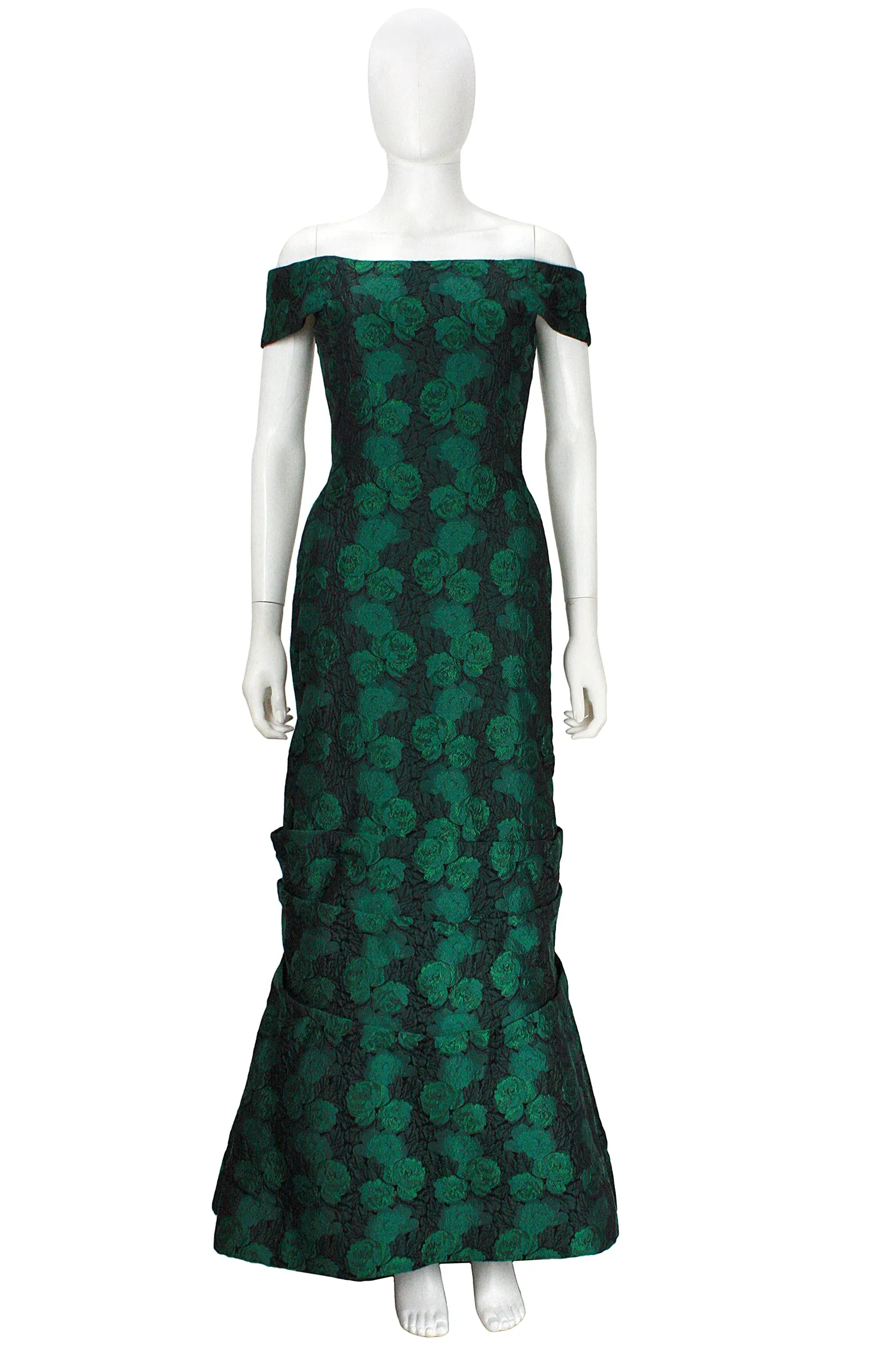 ARNOLD SCAASI 1980s Dark Green Floral Brocade Gown with Jacket