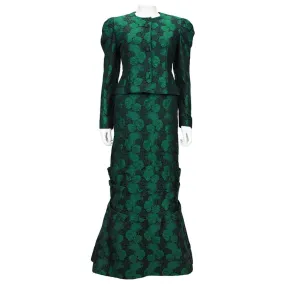 ARNOLD SCAASI 1980s Dark Green Floral Brocade Gown with Jacket