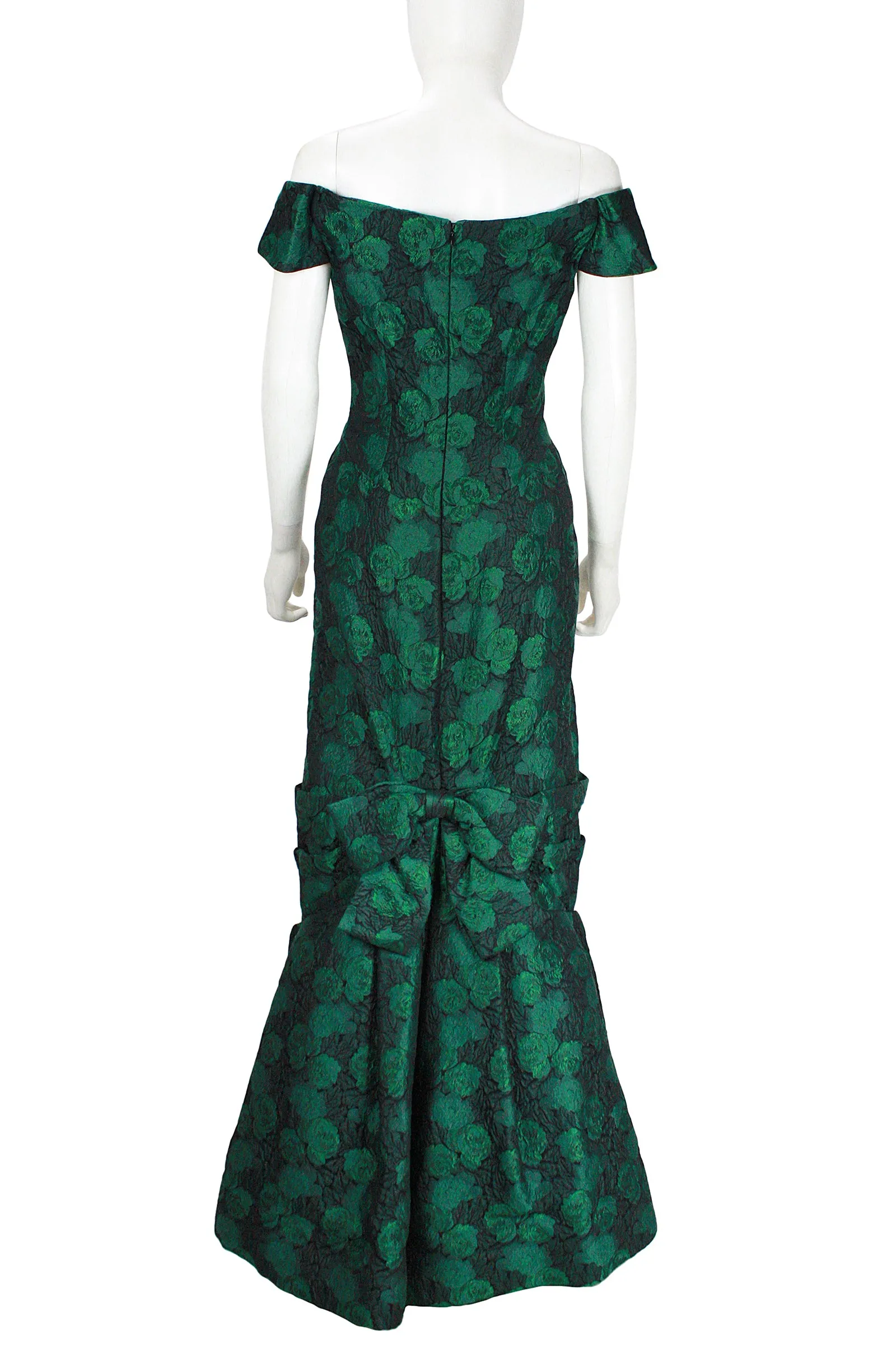 ARNOLD SCAASI 1980s Dark Green Floral Brocade Gown with Jacket