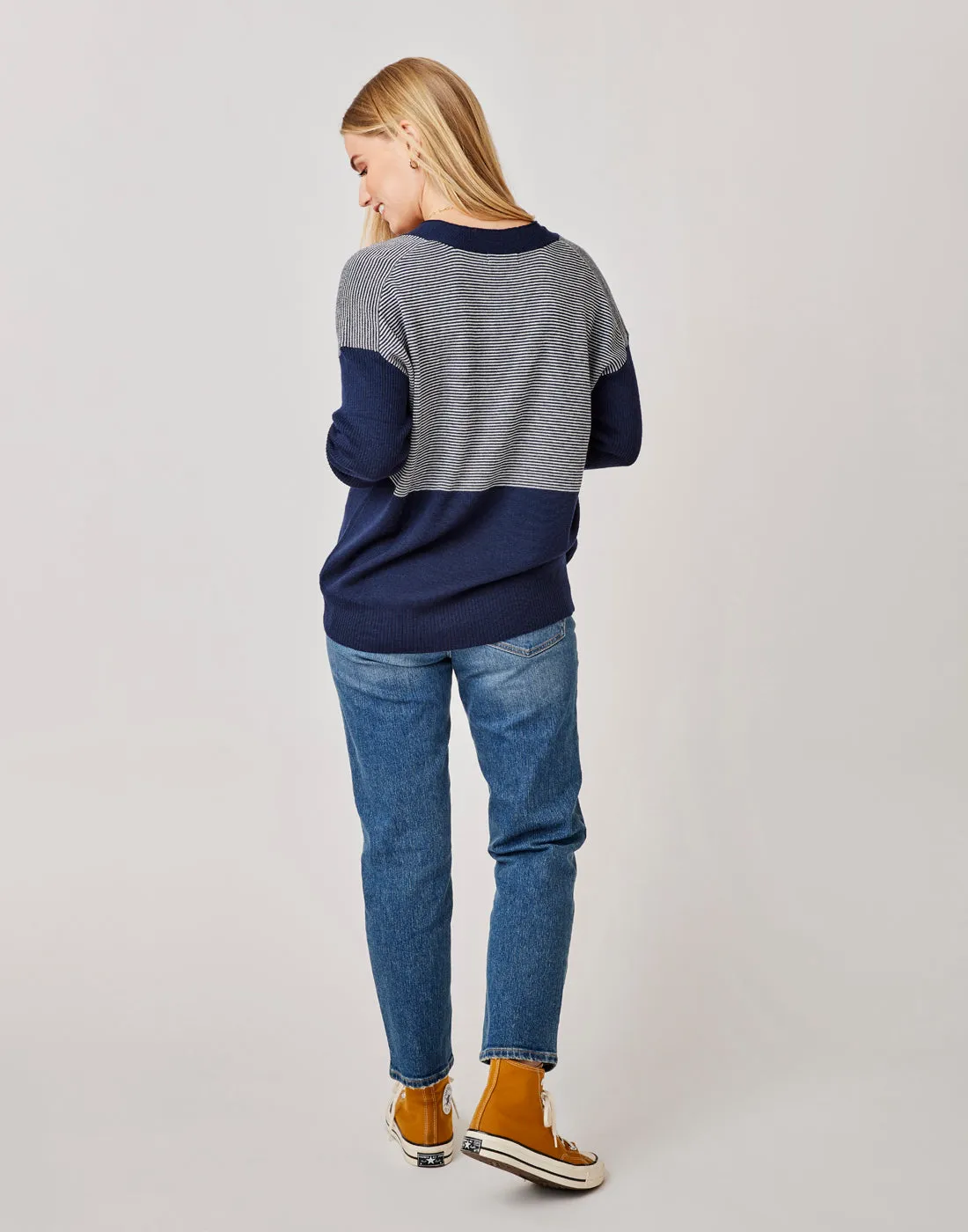 Aurora Sweater: Navy Mini Stripe - FINAL SALE