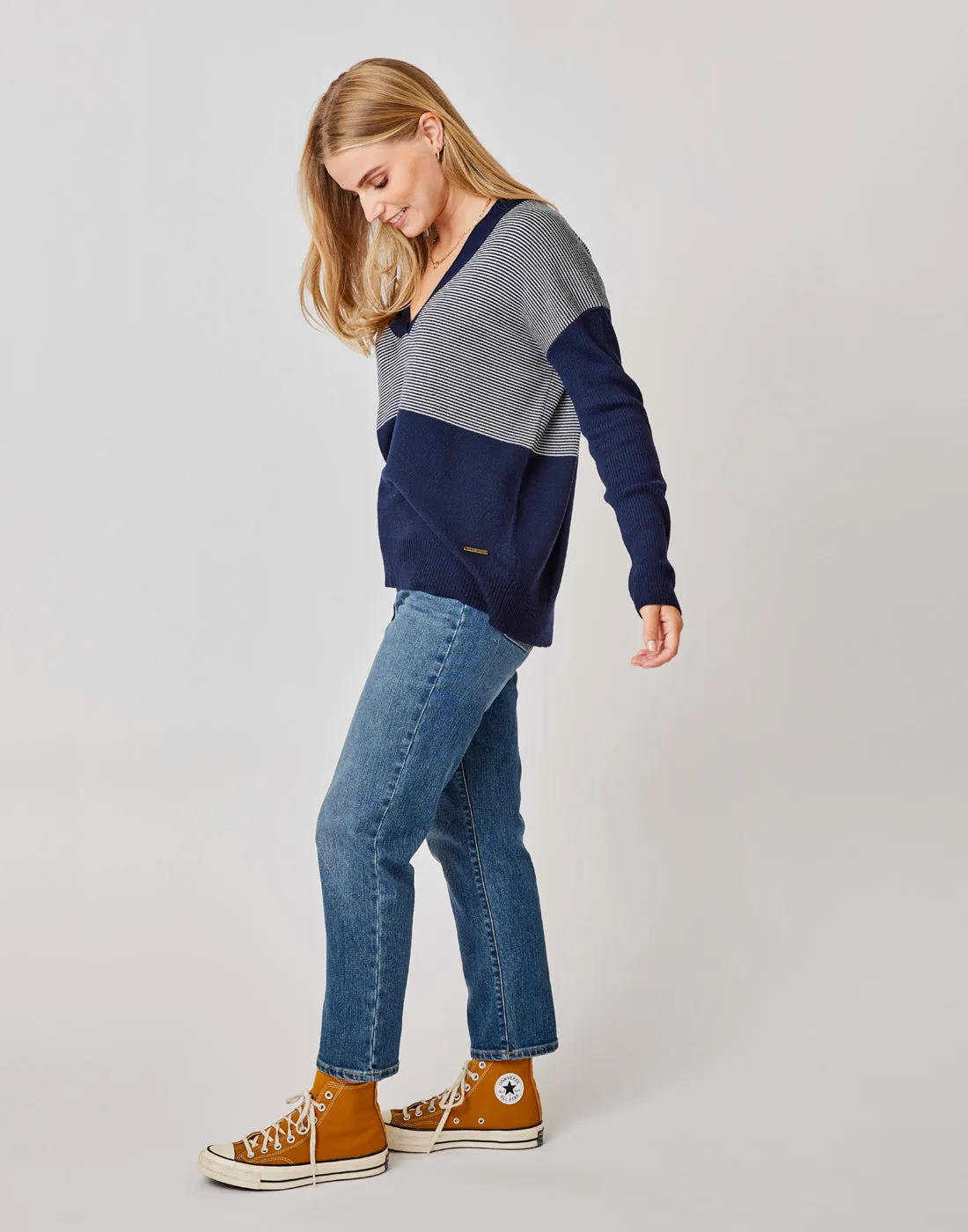 Aurora Sweater: Navy Mini Stripe - FINAL SALE