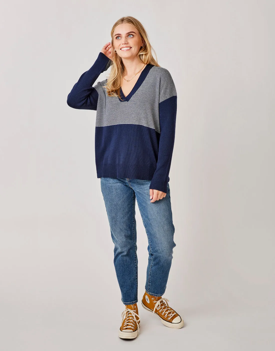 Aurora Sweater: Navy Mini Stripe - FINAL SALE