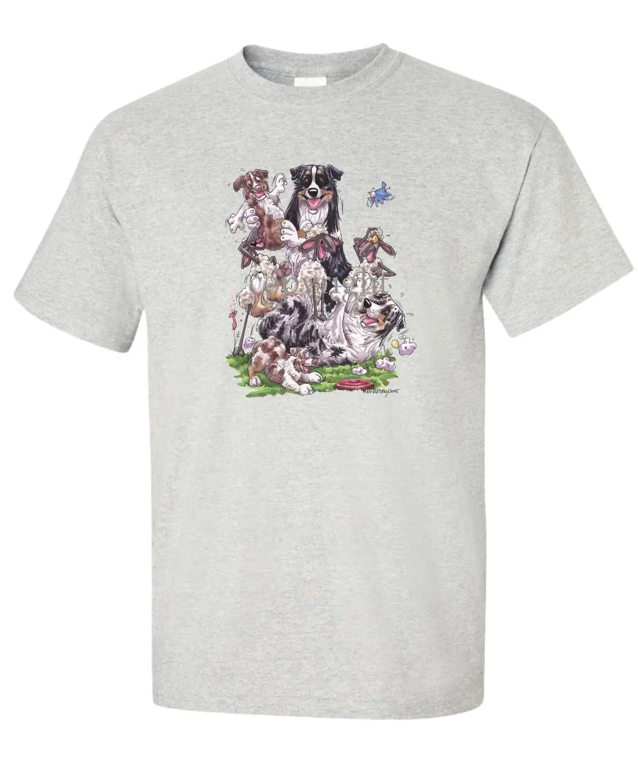 Australian Shepherd - Group Sheep And Puppies - Caricature - T-Shirt