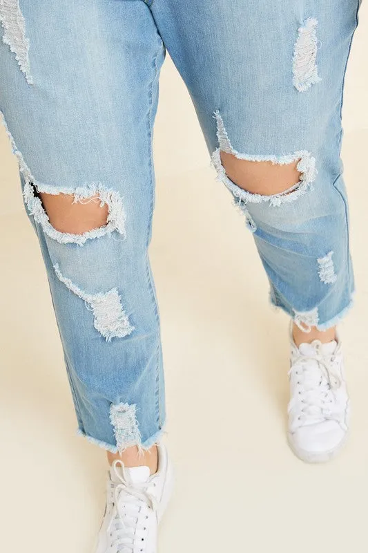 #B119 Summer Distressed Drawstring Jeans