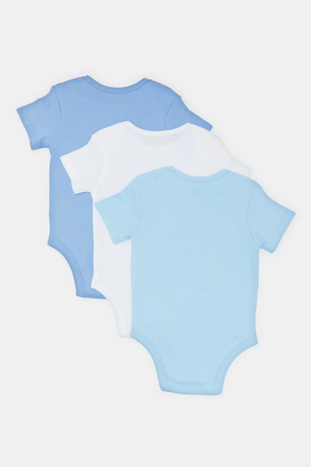 Babies White And Blue Printed Bodysuit Set (Pack Of 3)