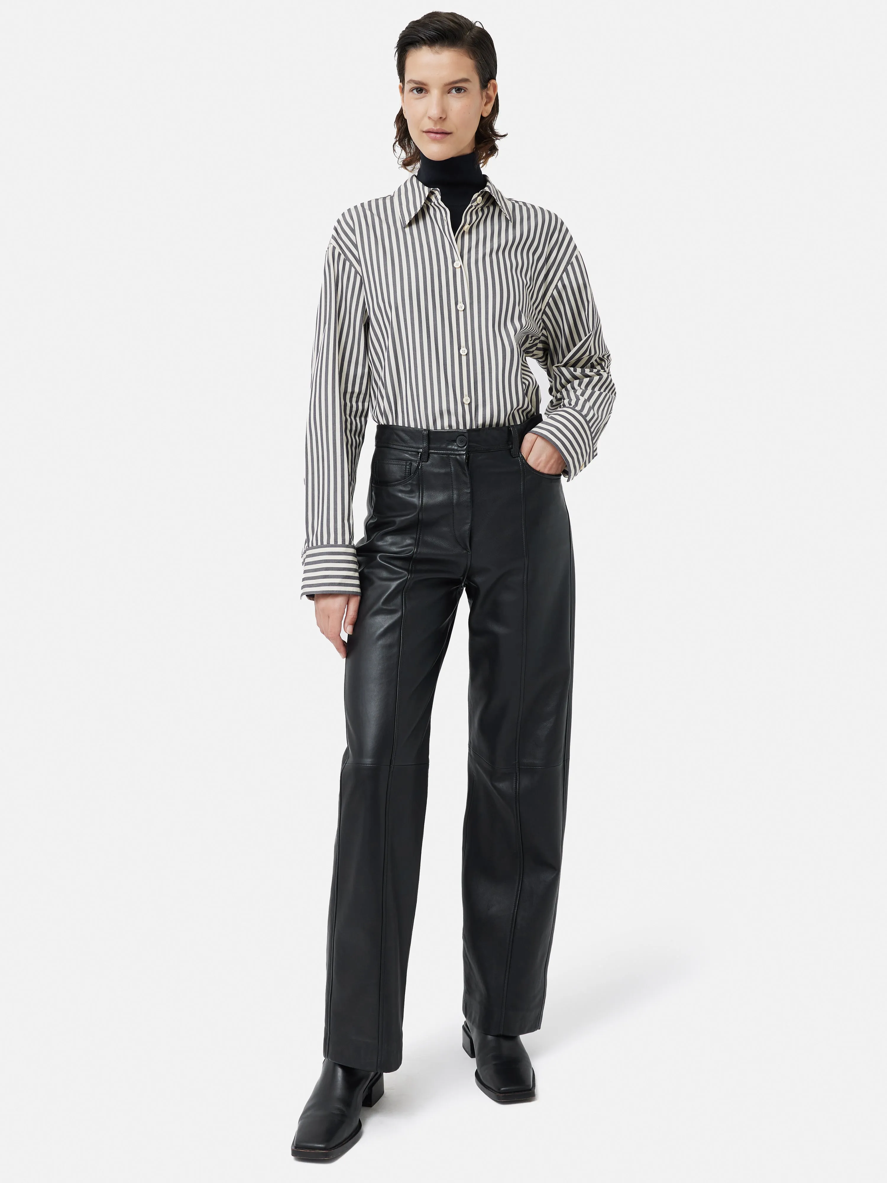 Beck Leather Wide Leg Trouser | Black