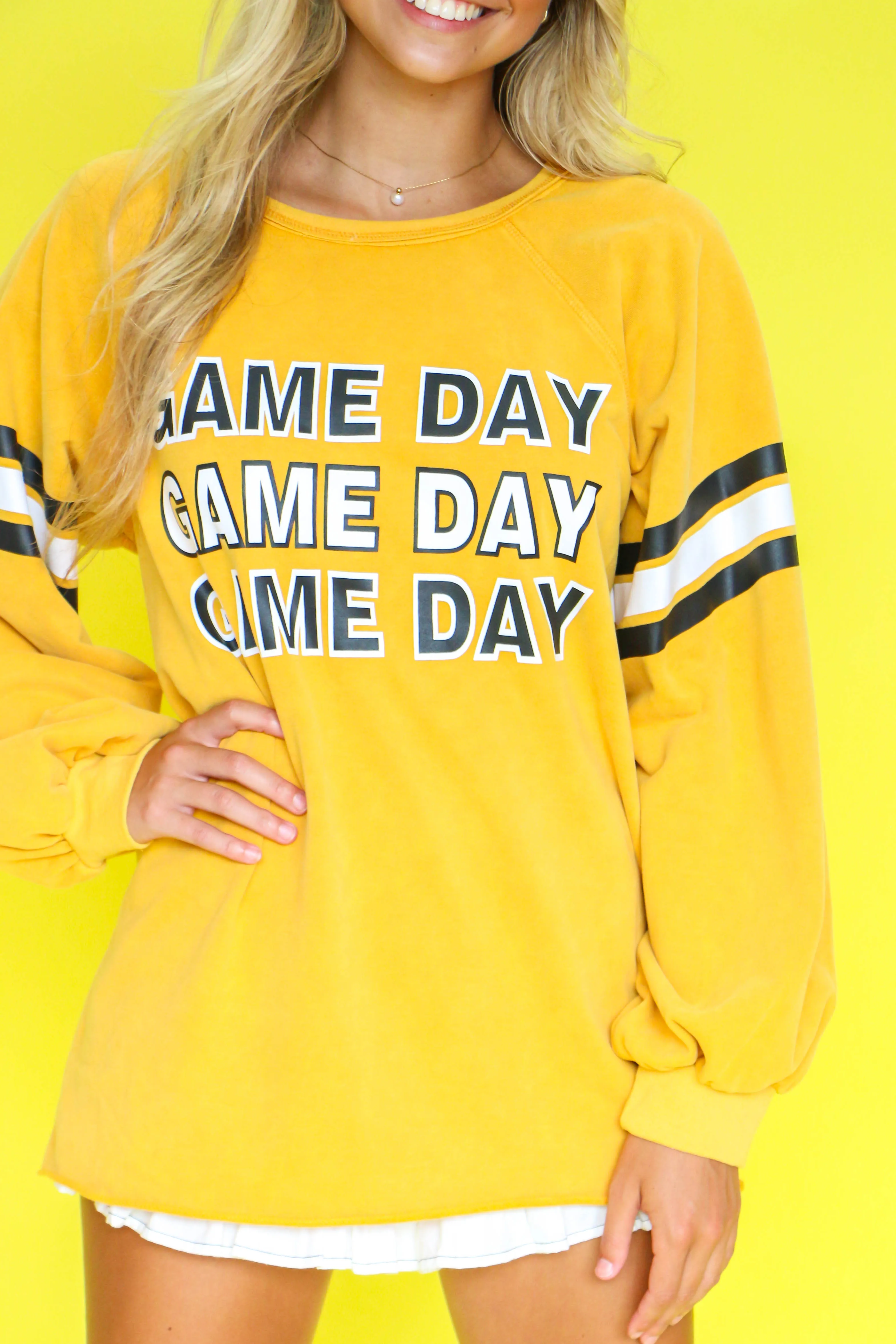 Black & Gold Round Neck Game Day Long Sleeve Sweater