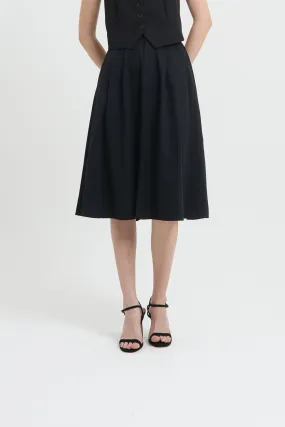 Black Button Midi A-Line Skirt