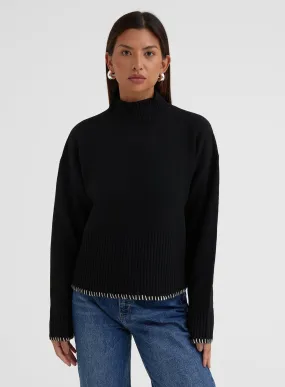 Black High Neck Contrast Stitch Jumper – Stine