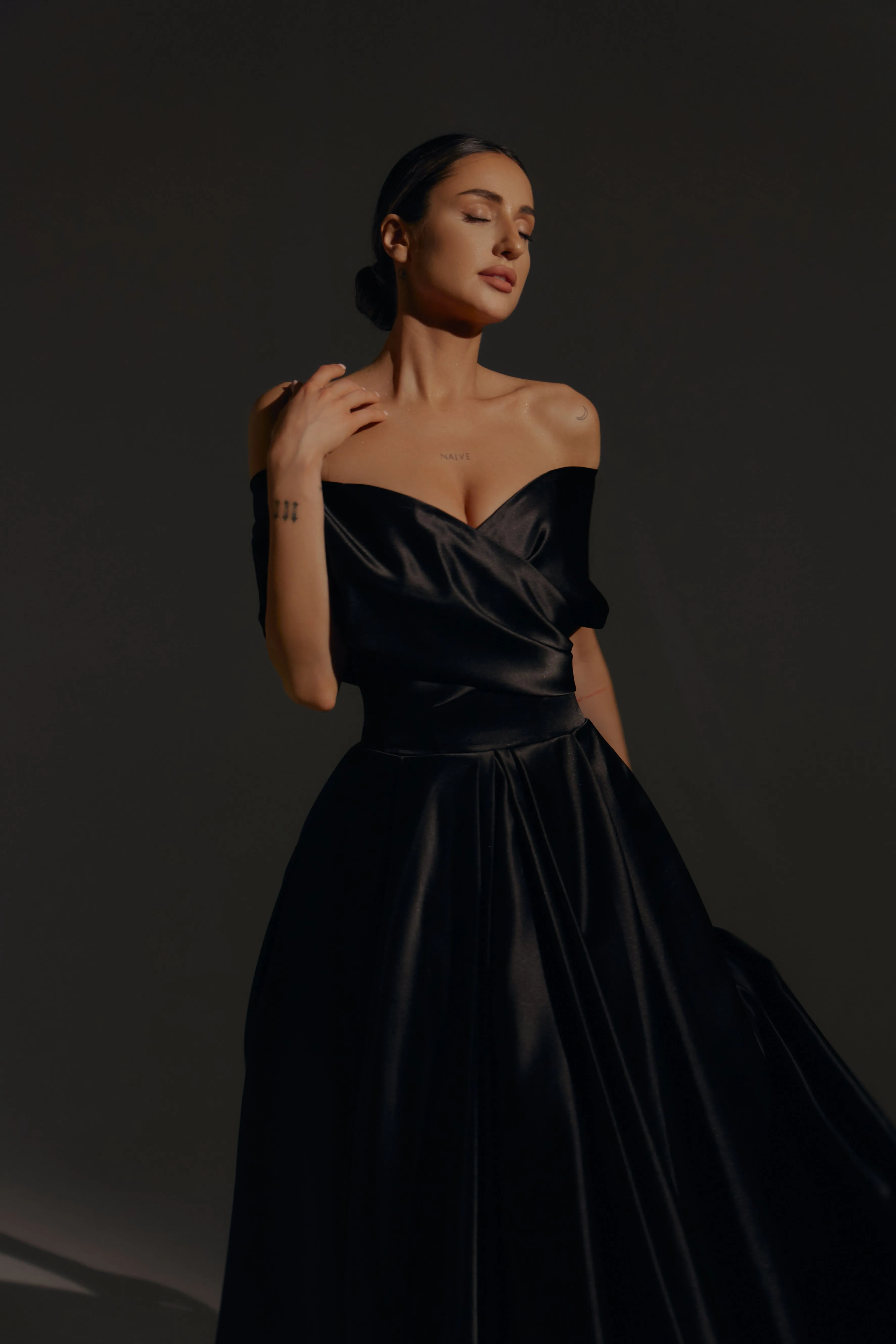 Black Satin Midi Dress Cameron