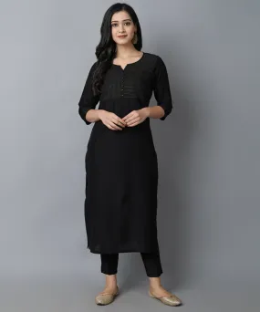 Black Textured Silk Sonapani Kurta & Pants Set