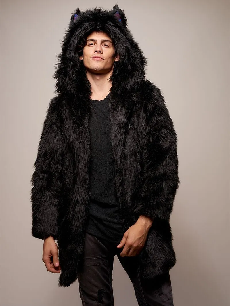 Black Wolf Galaxy Faux Fur Coat