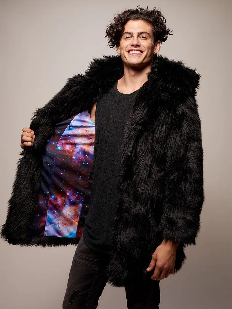 Black Wolf Galaxy Faux Fur Coat