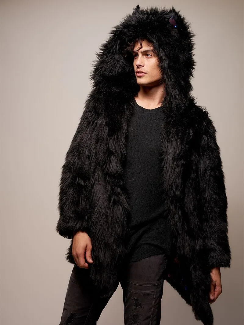 Black Wolf Galaxy Faux Fur Coat