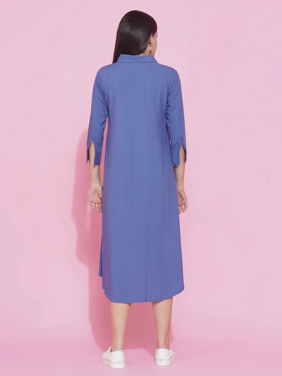 Blue Collar Shirt Maternity and Nursing Midi dress