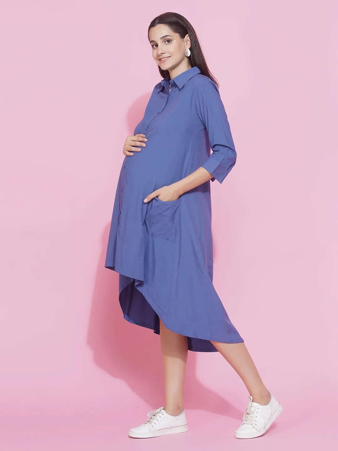 Blue Collar Shirt Maternity and Nursing Midi dress