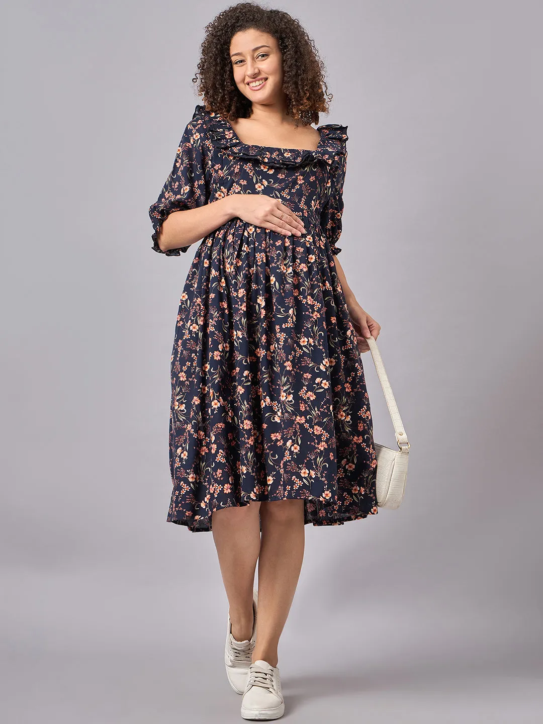 Blue Floral Maternity and Nursing Dress