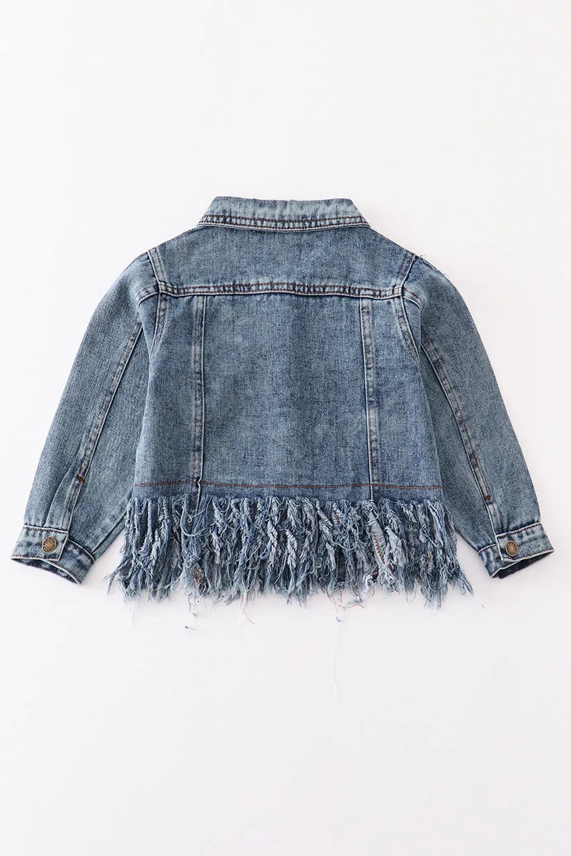 Blue tassel button down denim jacket