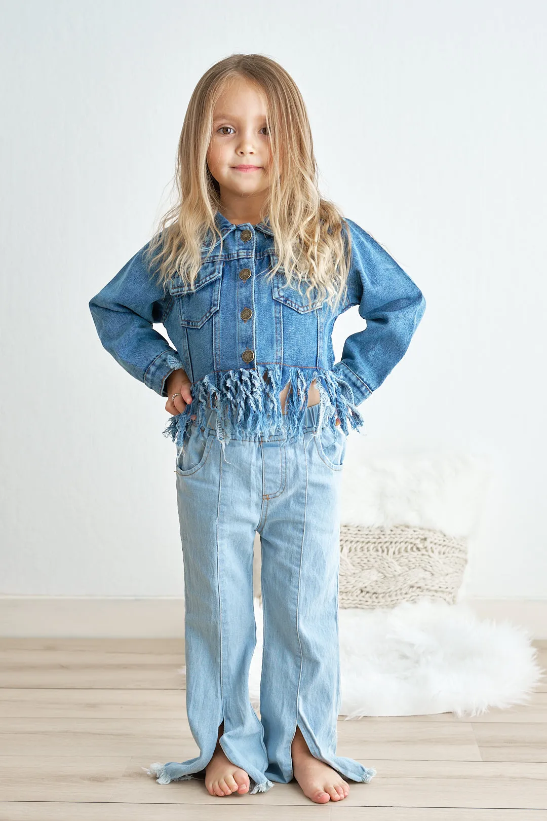 Blue tassel button down denim jacket