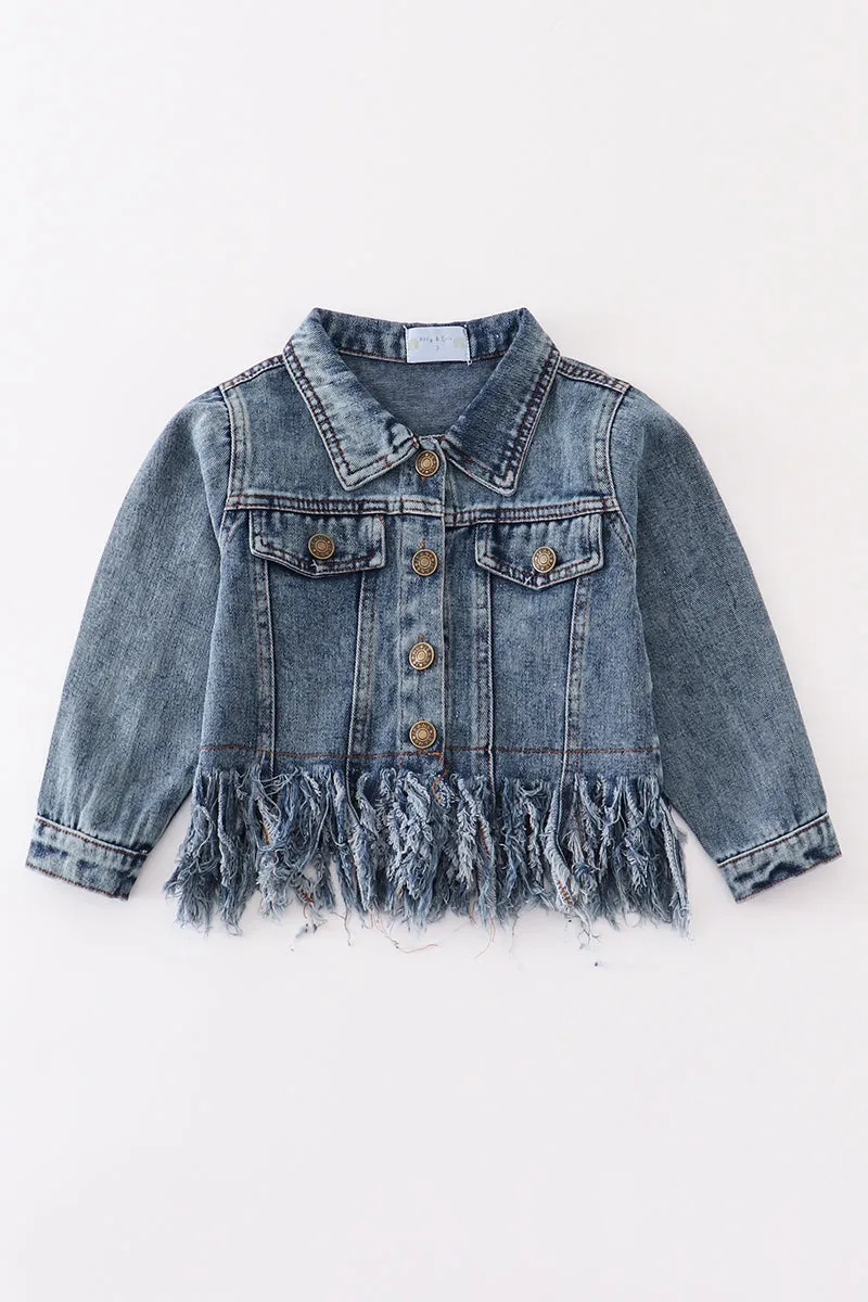 Blue tassel button down denim jacket