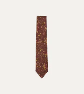 Brown, Red and Yellow Paisley Print Madder Twill Silk Tie