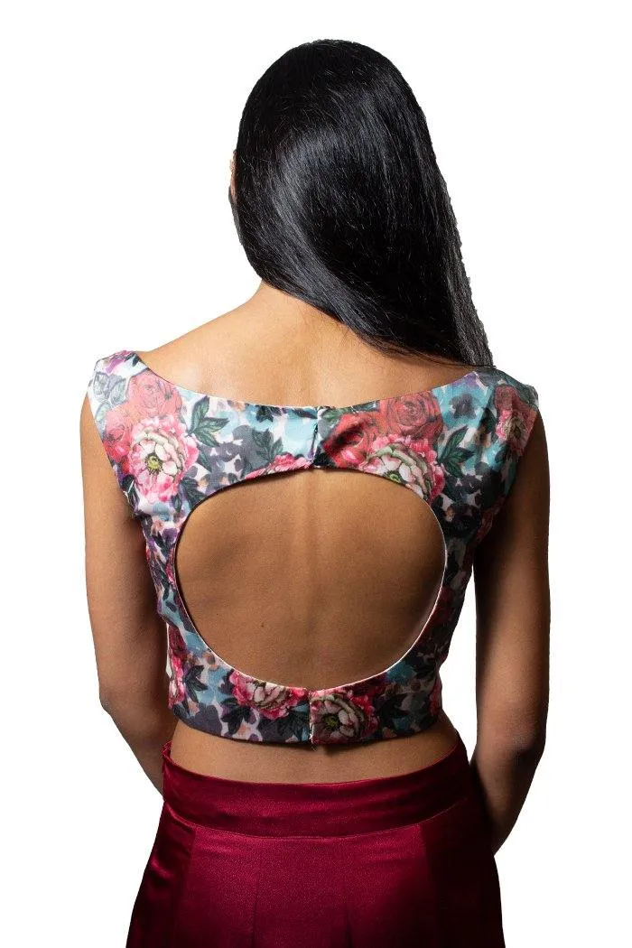 Buy Wine Floral Crop Top & Skirt | Clearance