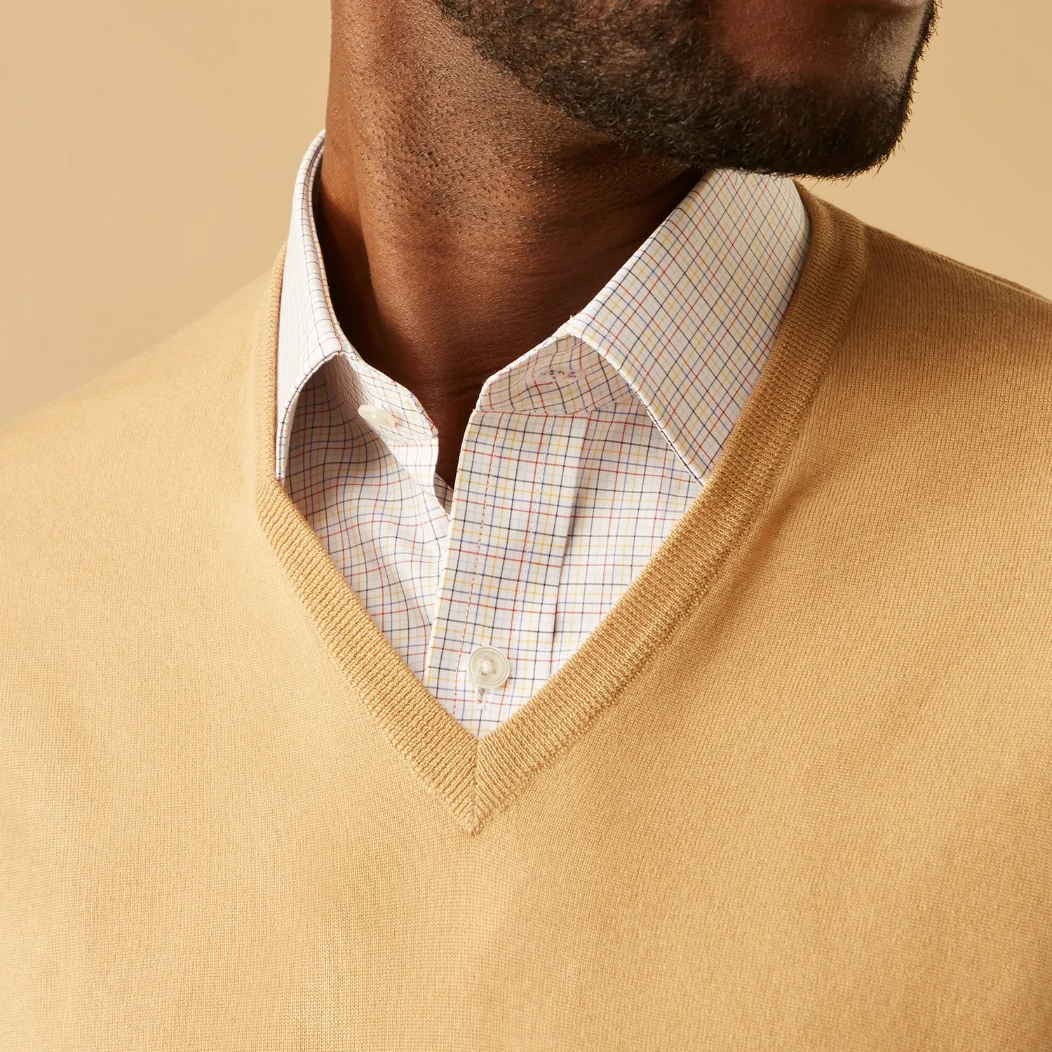 Camel  V-Neck Merino Wool Jumper