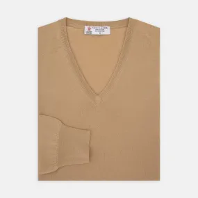 Camel  V-Neck Merino Wool Jumper