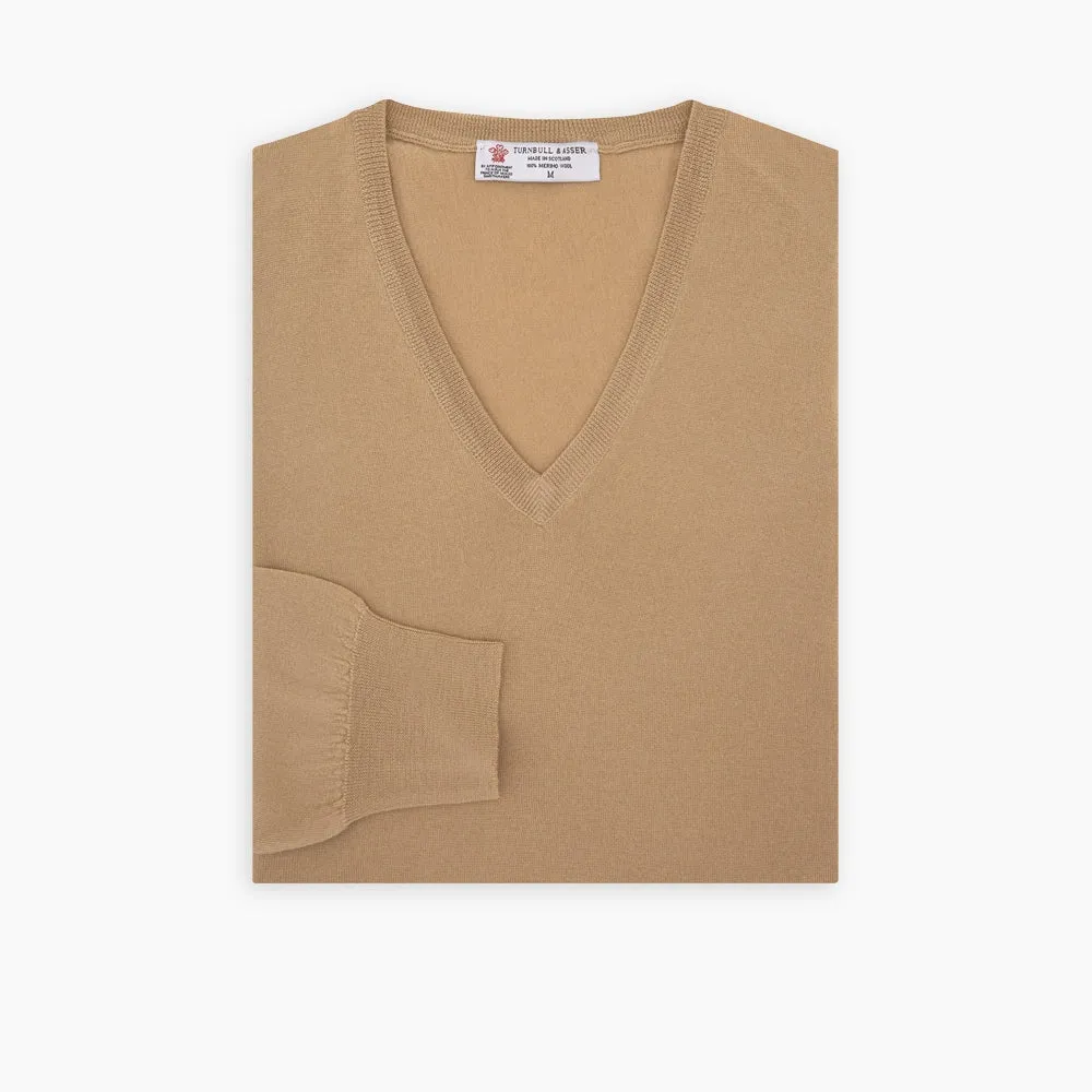 Camel  V-Neck Merino Wool Jumper