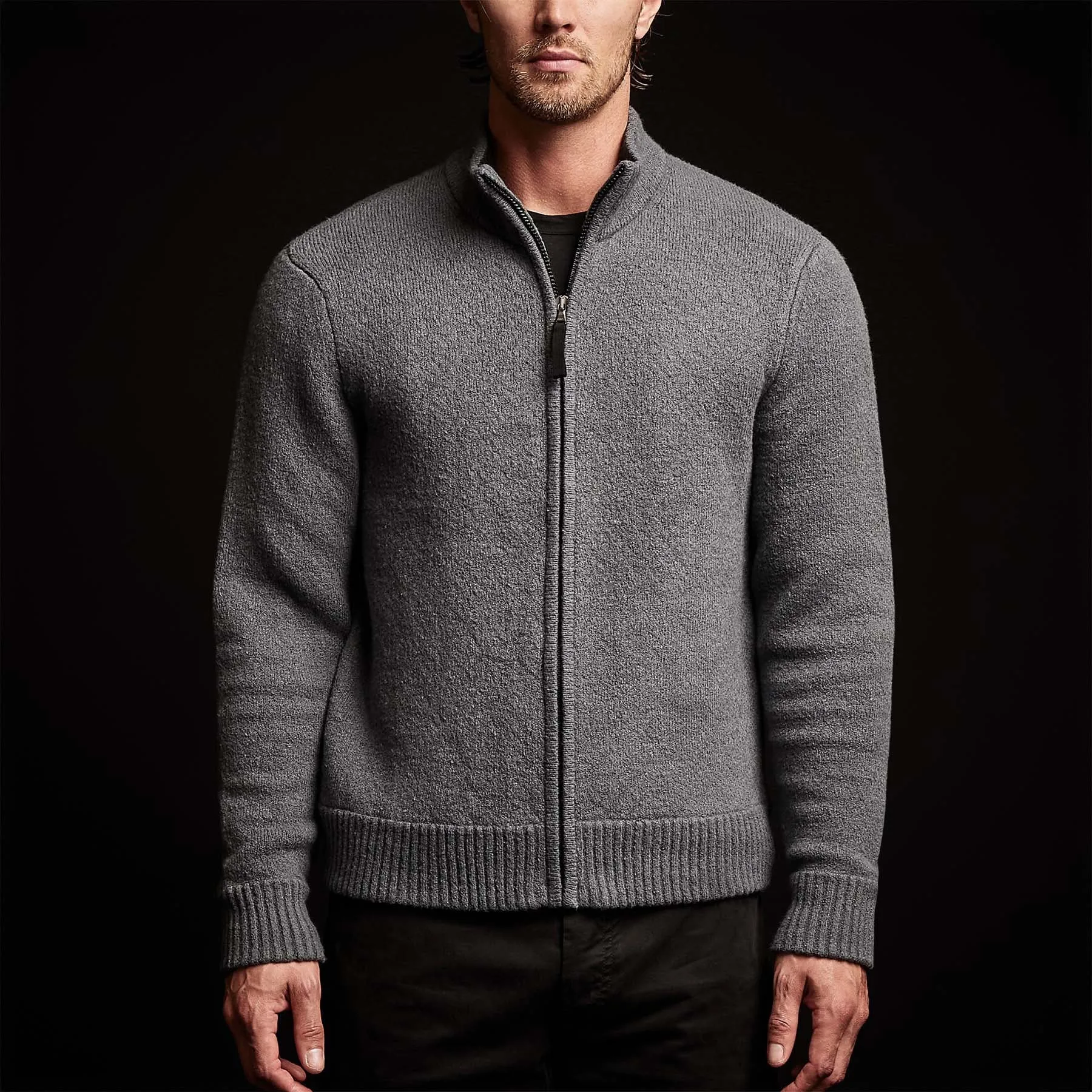 Cashmere Blend Zip Cardigan - Flint