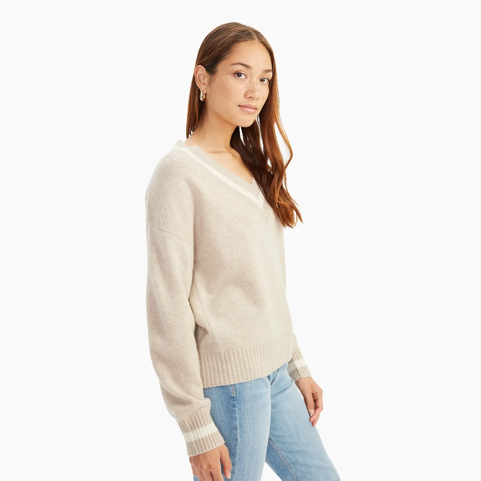 Cashmere Varsity V-Neck Sweater