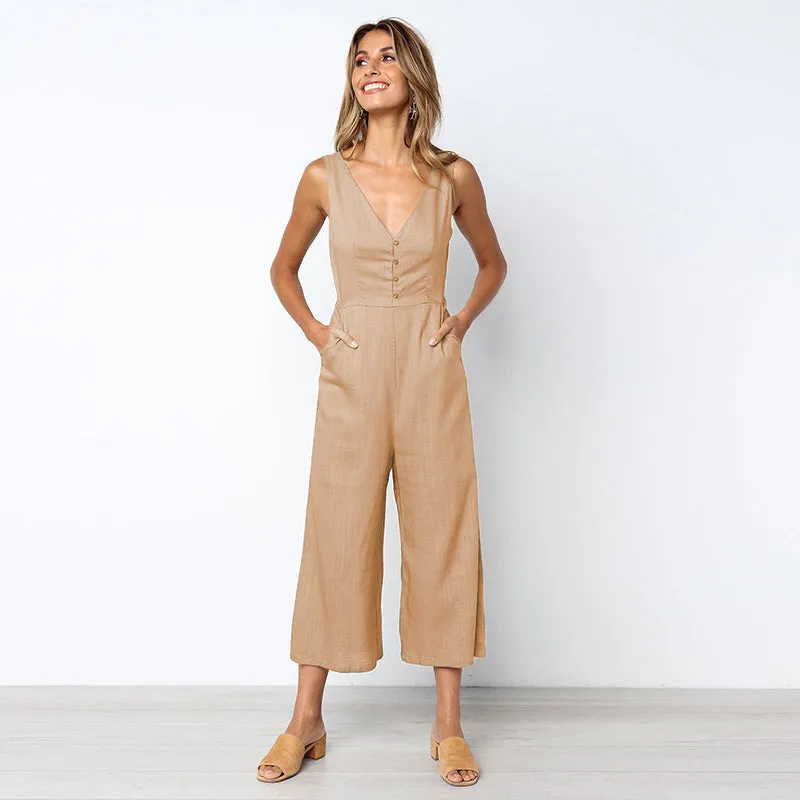 Casual Cotton Linen Jumpsuit