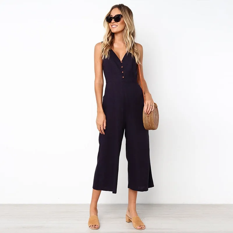 Casual Cotton Linen Jumpsuit