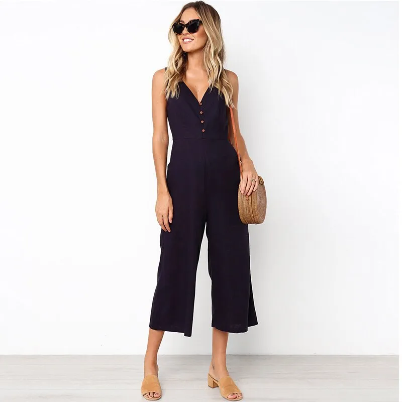 Casual Cotton Linen Jumpsuit