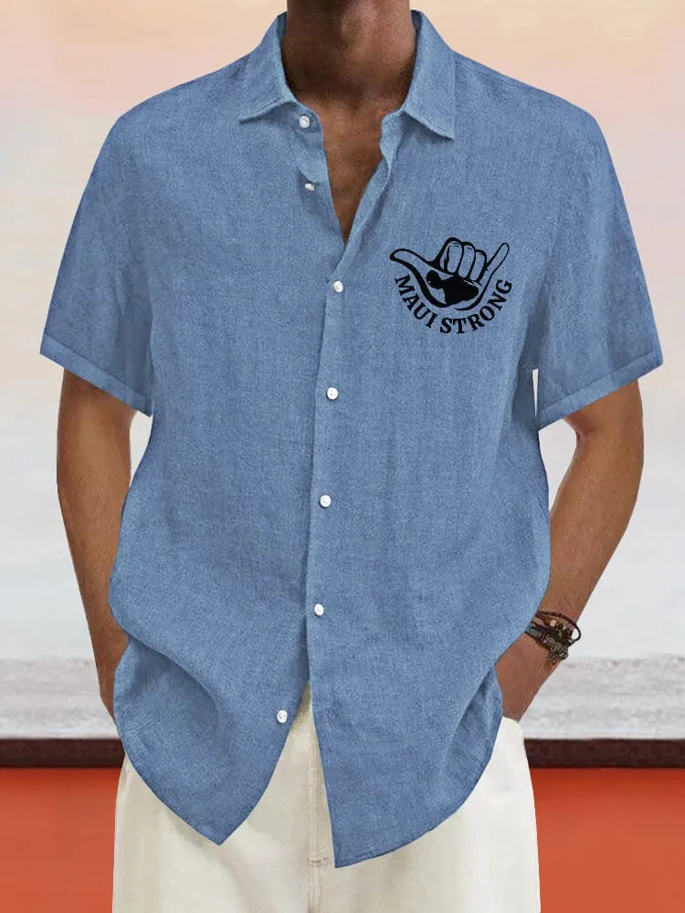 Casual Maui Print Cotton Linen Shirt