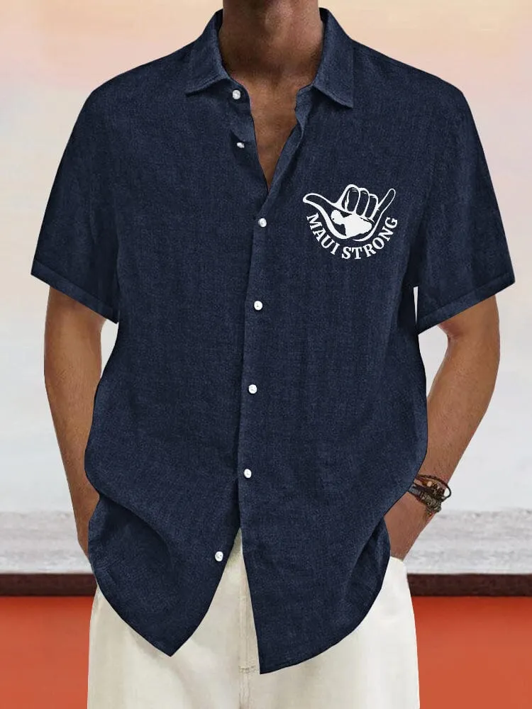 Casual Maui Print Cotton Linen Shirt