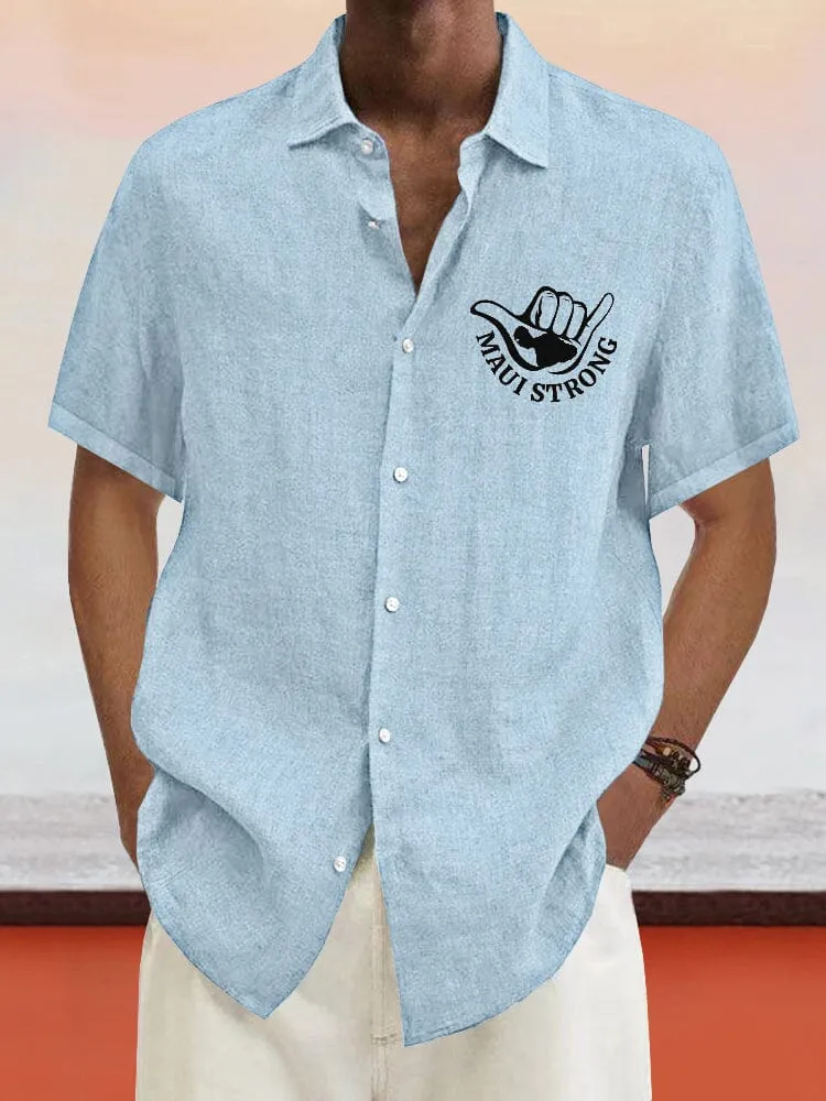 Casual Maui Print Cotton Linen Shirt