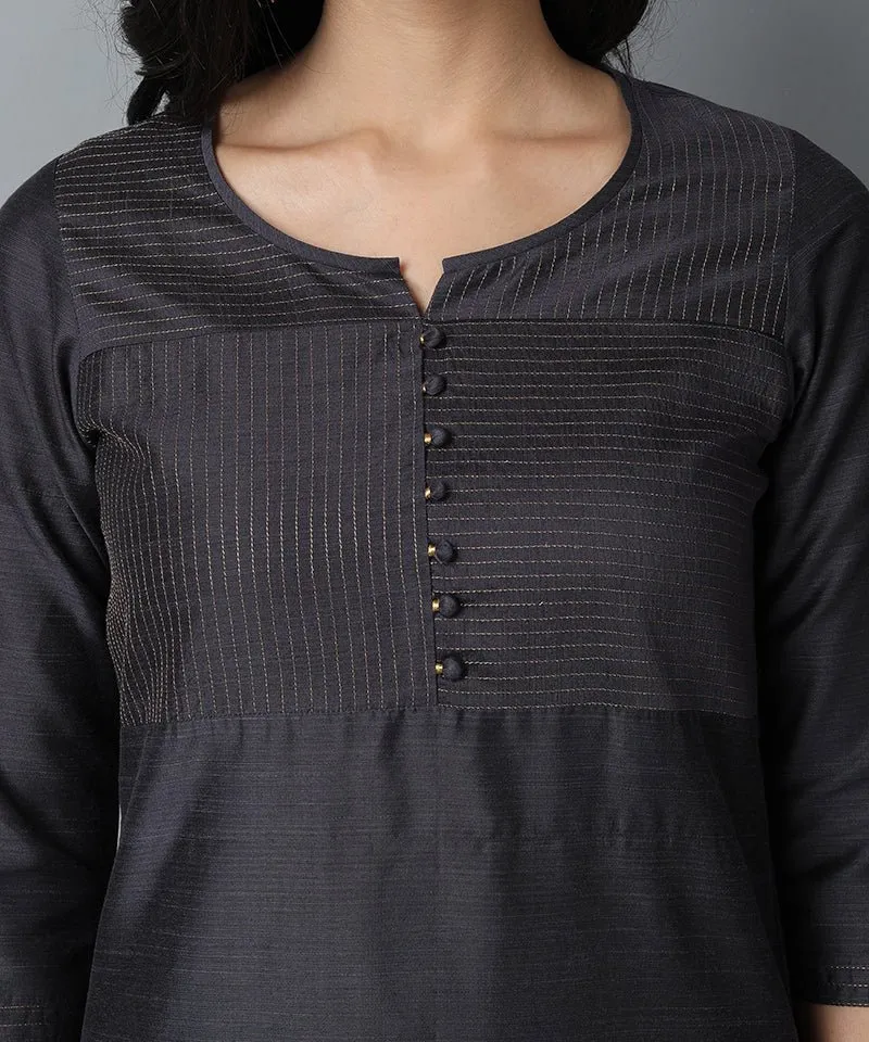 Charcoal Silk Sonapani Kurta Pants Set