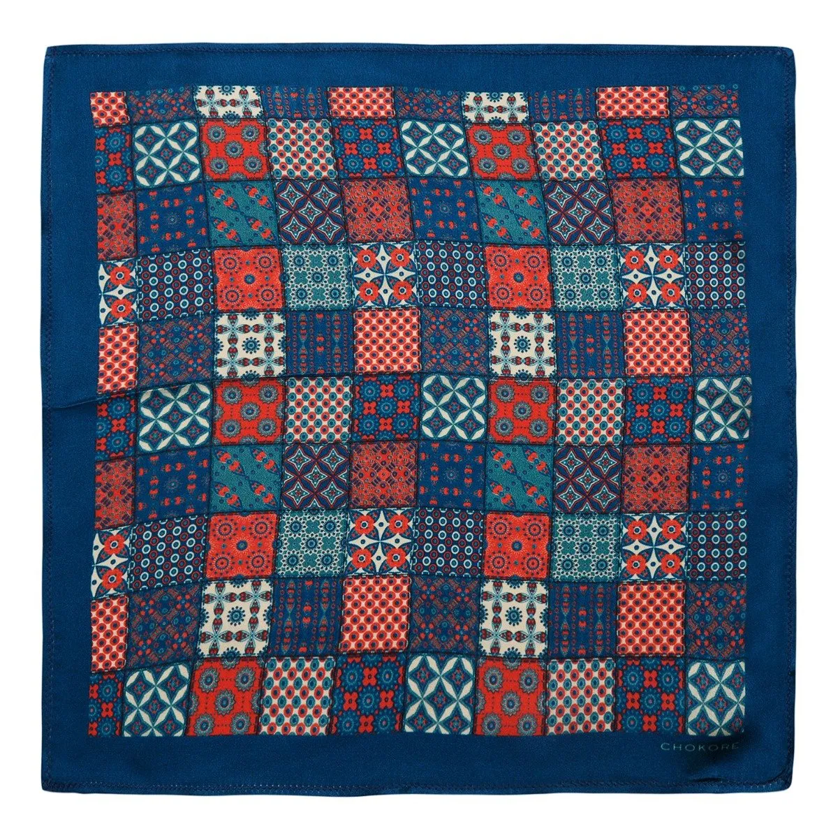 Chokore Blue & Red Silk Pocket Square - Indian At Heart line